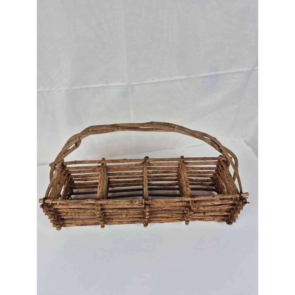 Large Vintage Rustic Twig Wood Basket Trug Primitive Farmhouse Cabin Decor